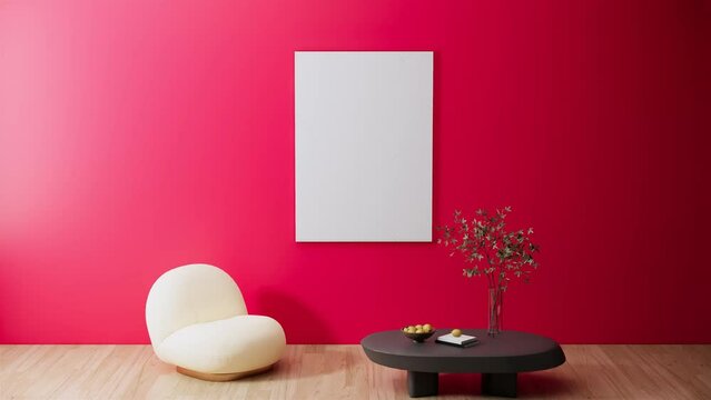 Modern minimal interior design of apartment, living room ideas 3d rendering animation. pantone viva magenta color. 4K video footage