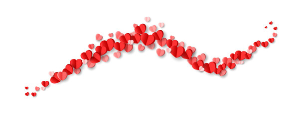 Paper Hearts confetti. 3D hearts shape confetti. Falling hearts .Hearts border.Valentine's Day background. Valentine's day decoration.