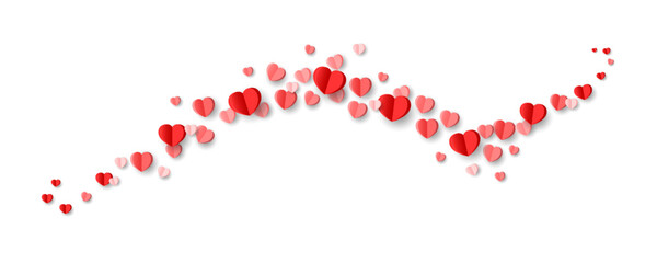 Paper Hearts confetti. 3D hearts shape confetti. Falling hearts .Hearts border.Valentine's Day background. Valentine's day decoration.