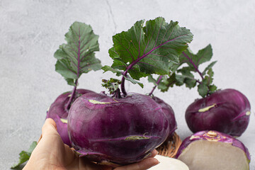 Purple cabbage kohlrabi with leaf isolated