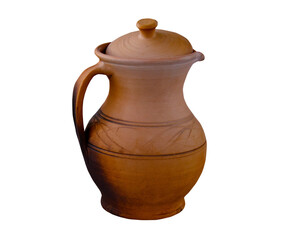 Ceramics, pottery on potter's wheel, jug with lid, clay