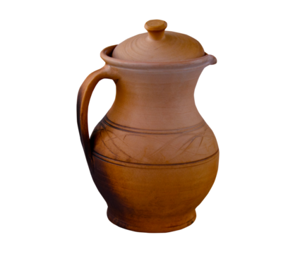 Ceramics, pottery on potter's wheel, jug with lid, clay