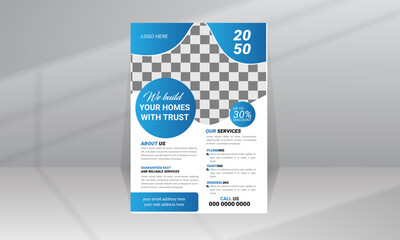 Build House with Trust Flyer, Poster template for Construction Company