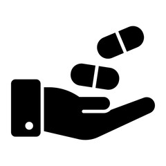 Hand with pills icon concept of medical dose, editable vector