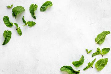 Fresh green mint leaves top view. Aroma herbs background