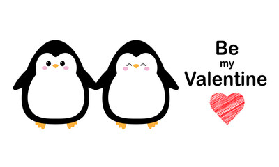Card with a couple of cute penguins and the inscription "Be my Valentine"