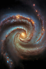 Spiral shaped object in space, space art,background. Generative AI.
