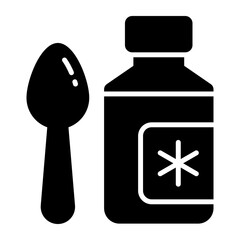 Spoon with syrup bottle denoting healthcare and medical icon