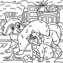 Mother Racoon and Baby Racoon Coloring Page 