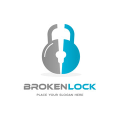 Broken Lock vector logo template. This logo is blue and suitable for password, protection.