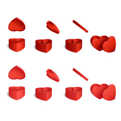 Set of boxes shaped heart, isolated on white.
