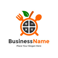 Calorie calculator vector logo template. This graphic with fruit, orange, fork and spoon symbol. Suitable for healthy, life, count and fitness.