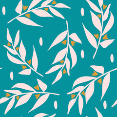 seamless pattern with branches with leaves and flowers