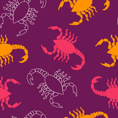Cute colorful seamless vector pattern background illustration with scorpions