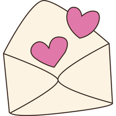 Cartoon cute love letter. Hand drawn love and valentine's day doodle vector. love letter and pink heart stickers. hand drawn heart for decorating the wedding card for valentine's day and a love story.