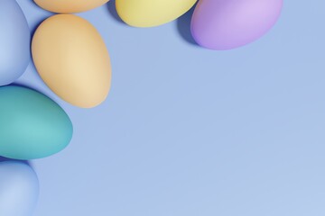 3d render of cute pastel colored Easter egg border
