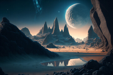 An alien landscape with mountains