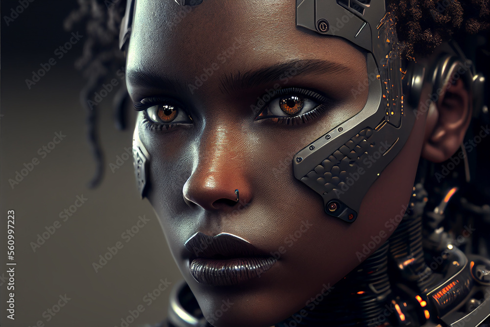 Aufkleber beautiful android robot. bionic woman with robotic technology details. futuristic female portrait. c