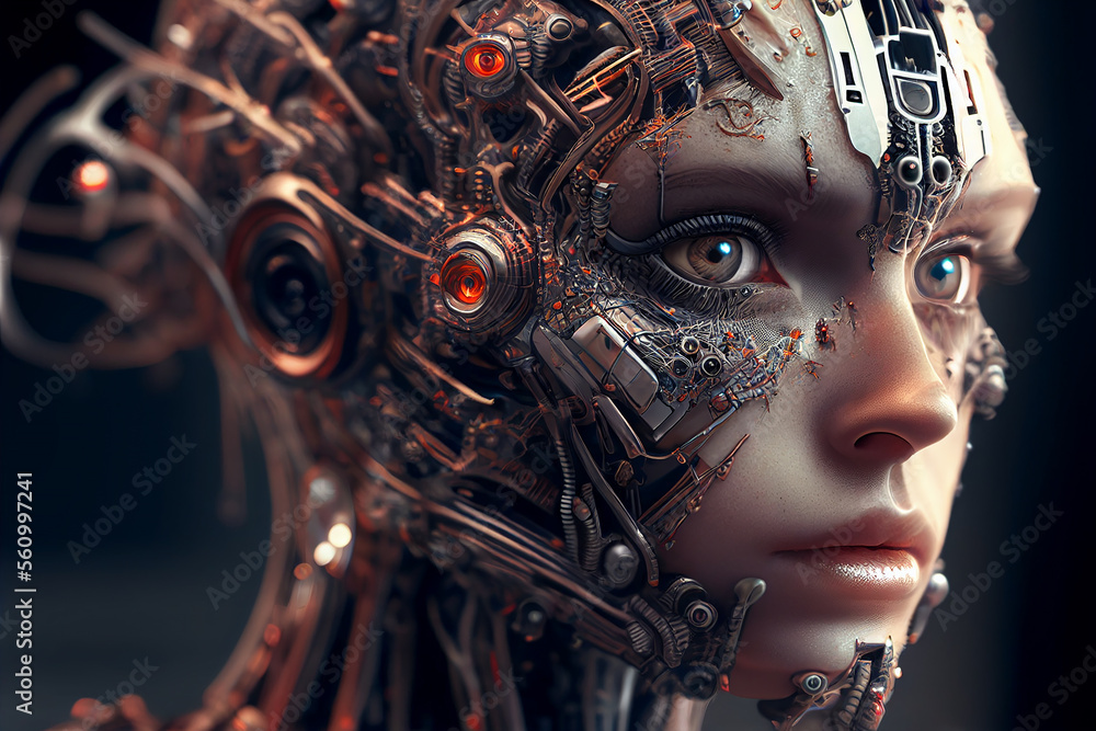 Aufkleber beautiful android robot. bionic woman with robotic technology details. futuristic female portrait. c