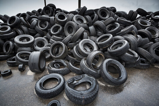 Pile of old rubber car tires