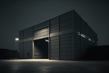 Fototapeta na wymiar Big Empty Steel Concrete Hangar Warehouse Barn Huge Space. Generative AI.