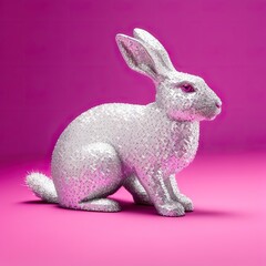 Fototapeta premium Silver rabbit on purple background. Chinese new year. 2023. Year of the rabbit. Generative ai. 