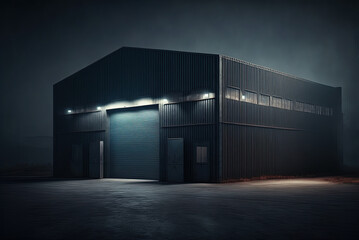 Big Empty Steel Concrete Hangar Warehouse Barn Huge Space. Generative AI. - obrazy, fototapety, plakaty