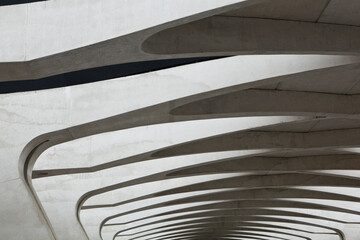 Intricate concrete ceiling design at the Saint-Exeupry airport railway station in Lyon, France.