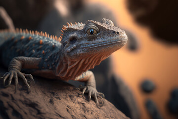 Fototapeta premium A close up of a lizard on a rock, Generative AI