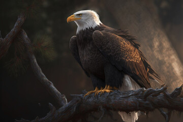 A painting of a bald eagle perched on a tree branch, Generative AI