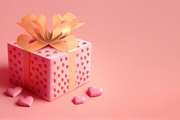 Gift box mockup on pink background.
