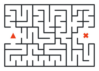 Abstract maze. Find right way. Isolated simple square maze black line on white background. Vector illustration.