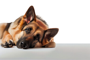 German shepherd dog lying down isolated on transparent background. Digital artwork