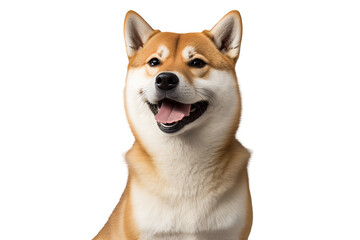 Happy akita dog smiling on isolated on transparent background. Portrait of a cute shiba inu dog. Digital art	
