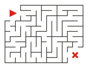Abstract maze. Find right way. Isolated simple square maze black line on white background. Vector illustration.
