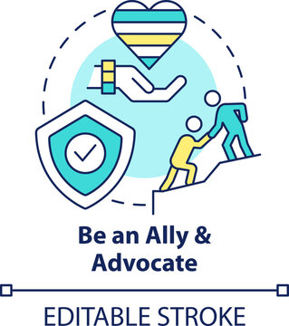 Be ally and advocate concept icon. Stop transphobia. Supporting gender identity abstract idea thin line illustration. Isolated outline drawing. Editable stroke. Arial, Myriad Pro-Bold fonts used