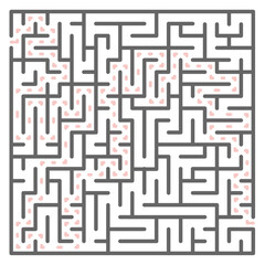 Abstract maze. Find right way. Isolated simple square maze black line on white background. Vector illustration.