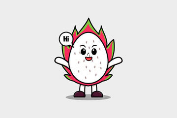 Cute cartoon Dragon fruit character with happy expression in modern style design illustration