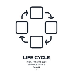 Life cycle arrows concept editable stroke outline icon isolated on white background flat vector illustration. Pixel perfect. 64 x 64.