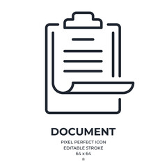Document and paperwork concept editable stroke outline icon isolated on white background flat vector illustration. Pixel perfect. 64 x 64.