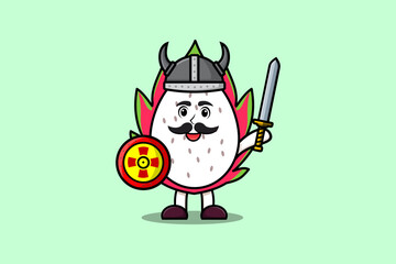 Cute cartoon character Dragon fruit viking pirate illustration