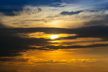 sunset sky with multicolor clouds. Dramatic twilight sky background