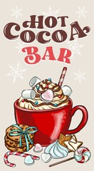 Hot cocoa bar sign Christmas badge. You can use this clipart for greeting card printing, fabric printing, holiday and invitation design, planner stickers, scrapbook pages.