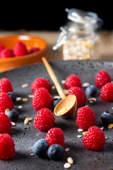 preparation of a dessert with berries