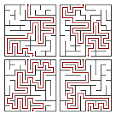 Abstract maze. Find right way. Isolated simple square maze black line on white background. Vector illustration.