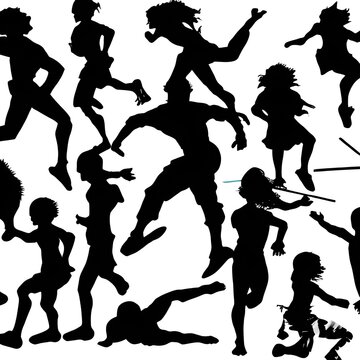 silhouettes of children playing soccer