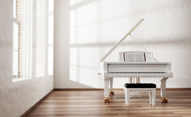 Classic grand piano in classical style room interior
