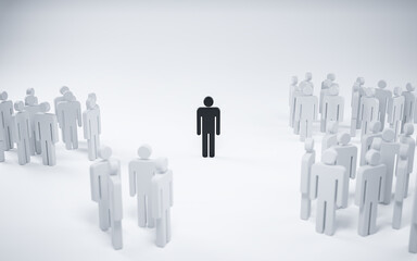 Outsider, 3d illustration of a man lonely among groups of people