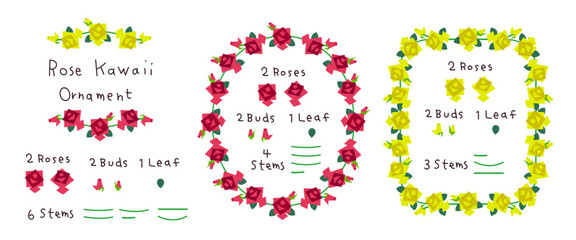Rose Kawaii Ornament Rose Frame Simple Vector Flower Frame Floral Frame Flower Ornament Floral Ornament