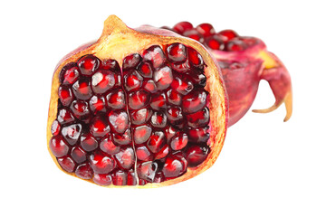 A garnet cut in half is isolated on a white background.